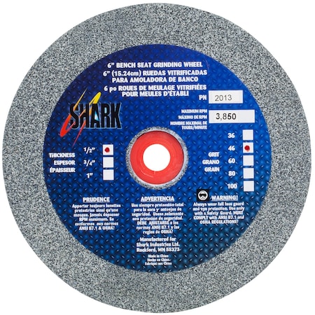 Shark Industries 6-in. x 1/2-in. x 1-in. Bench Seat Grinding Wheel 46 Grit, Aluminum Oxide 2013